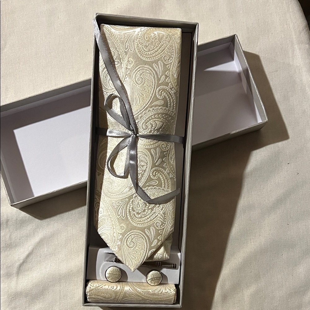Elegant Cream Paisley Tie Set